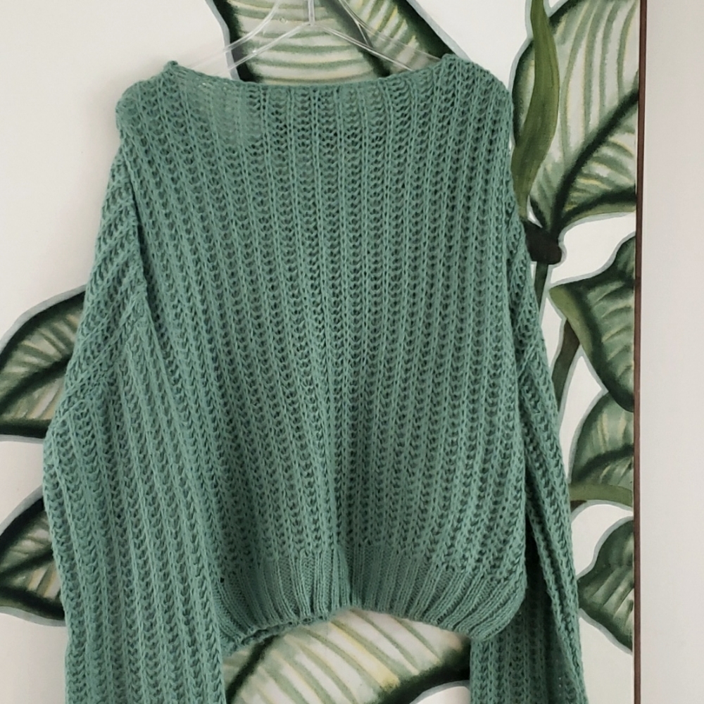 Forever 21 Womens Mint Green Long Sleeve Loose Cable Knit Soft Sweater Sz M - Picture 5 of 16